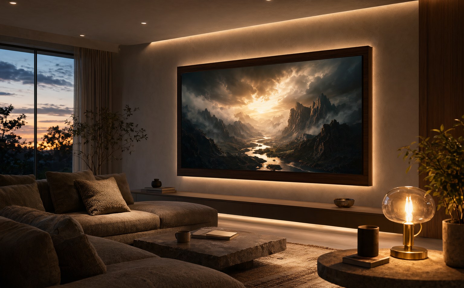 The S3 Pro glowing in a dark living room at dusk.